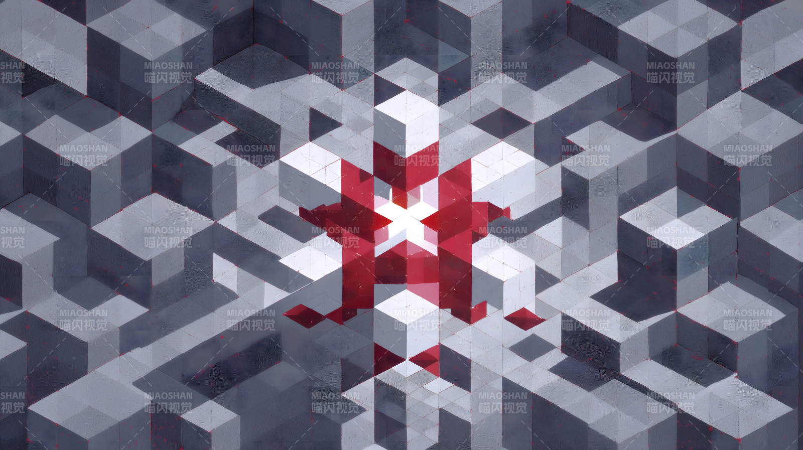 幾何圖形構(gòu)成抽象圖案紅色點綴-圖片