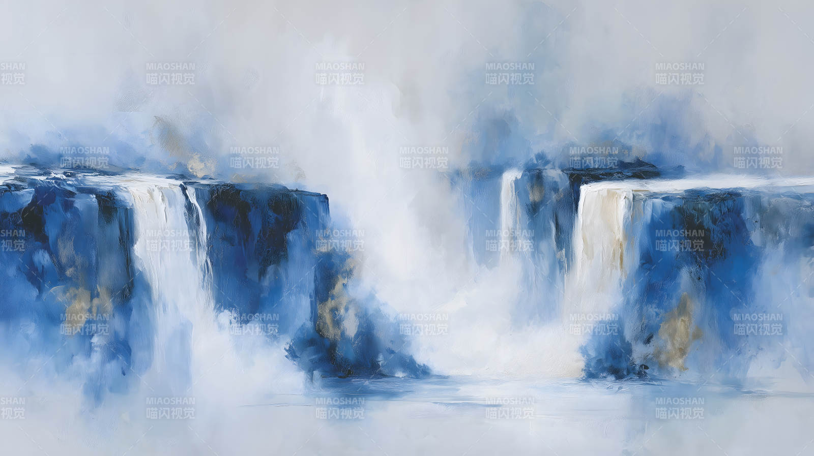 瀑布水流的抽象畫作藍白相間圖片