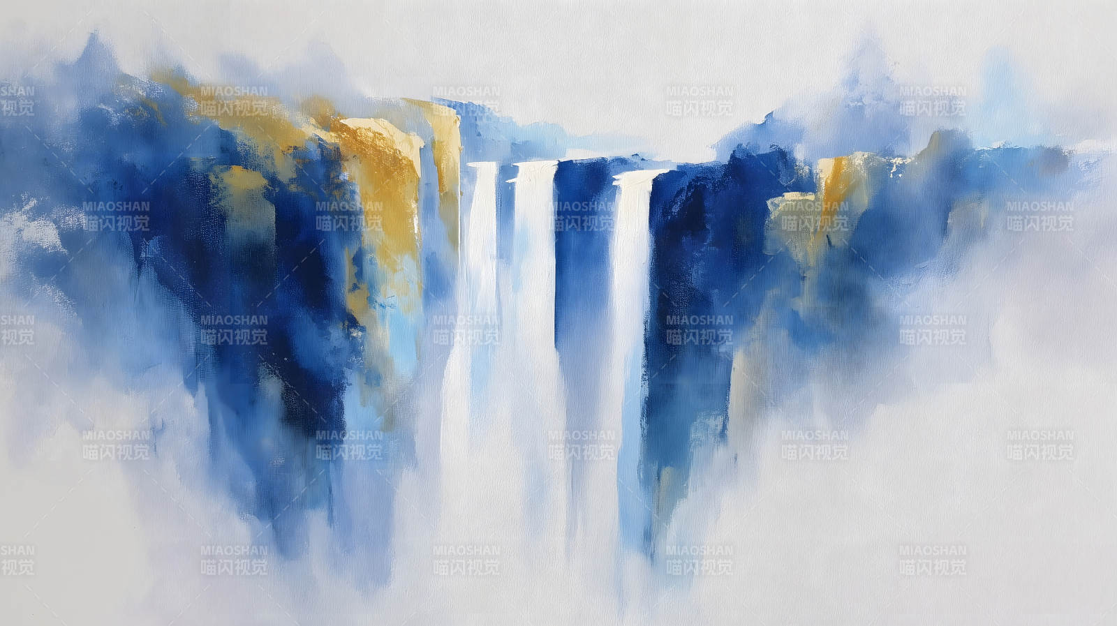 抽象瀑布蓝色金黄色风景画-图片