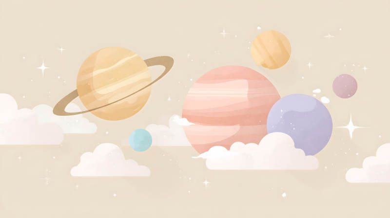 卡通風格的宇宙行星和云朵-圖片