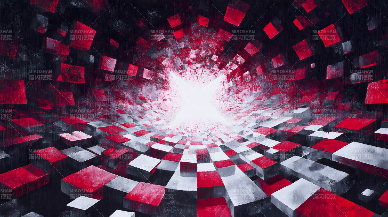 抽象的紅色方形涌向光圖片