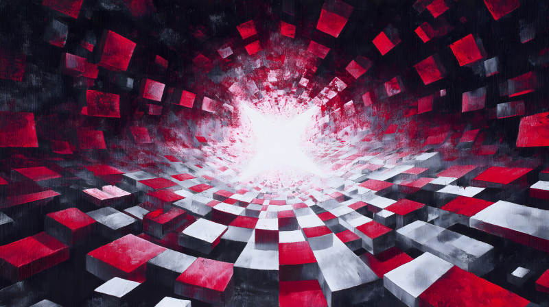 抽象的红色方形涌向光-图片