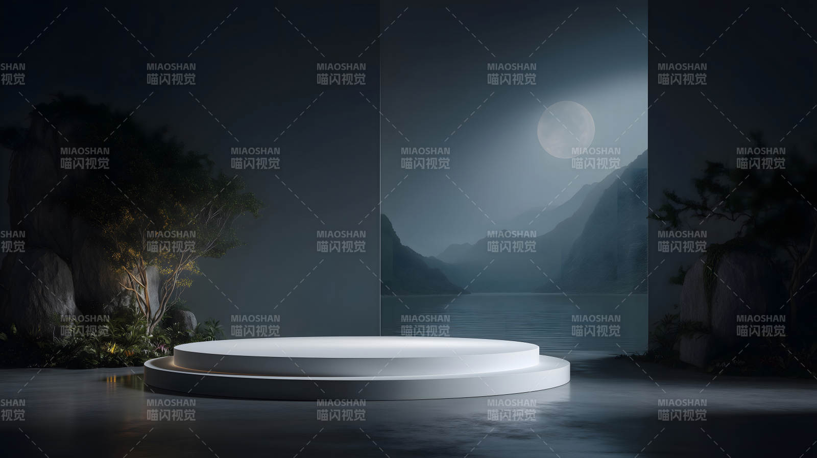 舞台上的月夜景观-图片