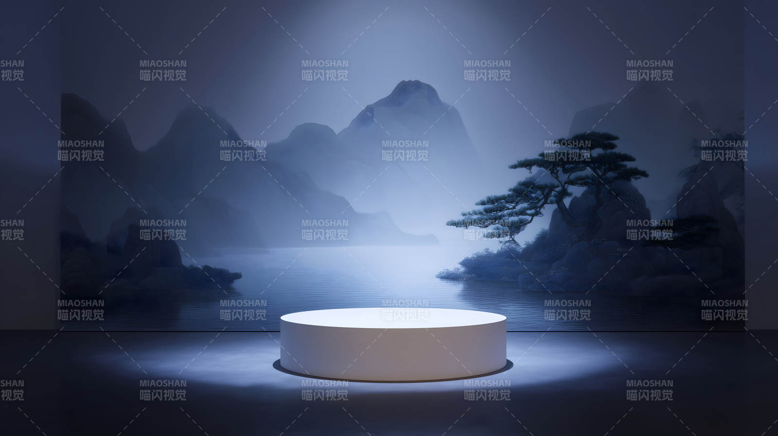 舞台背景圆台展现东方山水画-图片