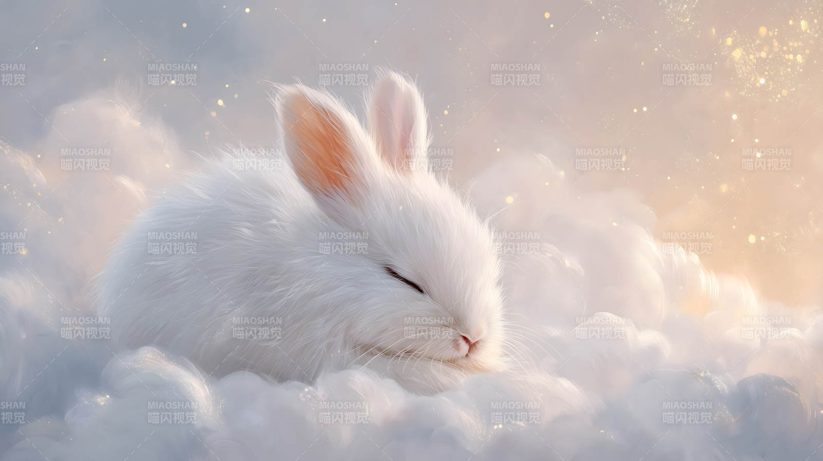 可爱兔兔云朵休憩唯美意境-图片