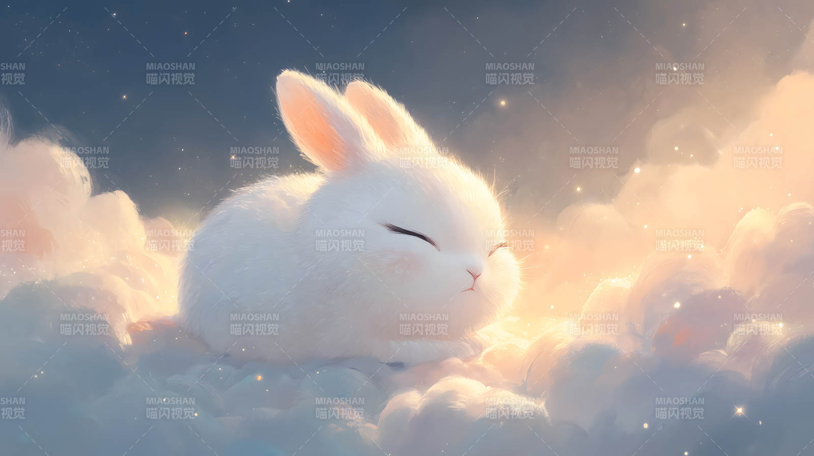 夢幻兔子云中休憩圖-圖片