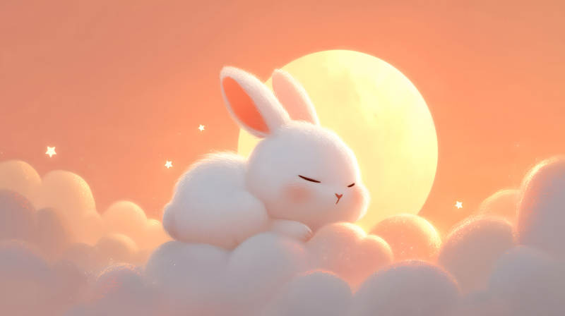 可愛的兔子在云朵上睡覺夢幻般的背景-圖片