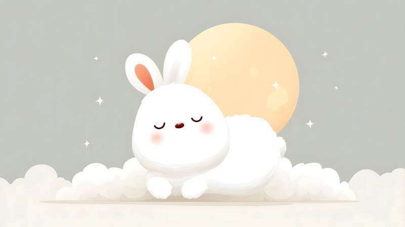 可愛兔子靜臥云端月下-圖片