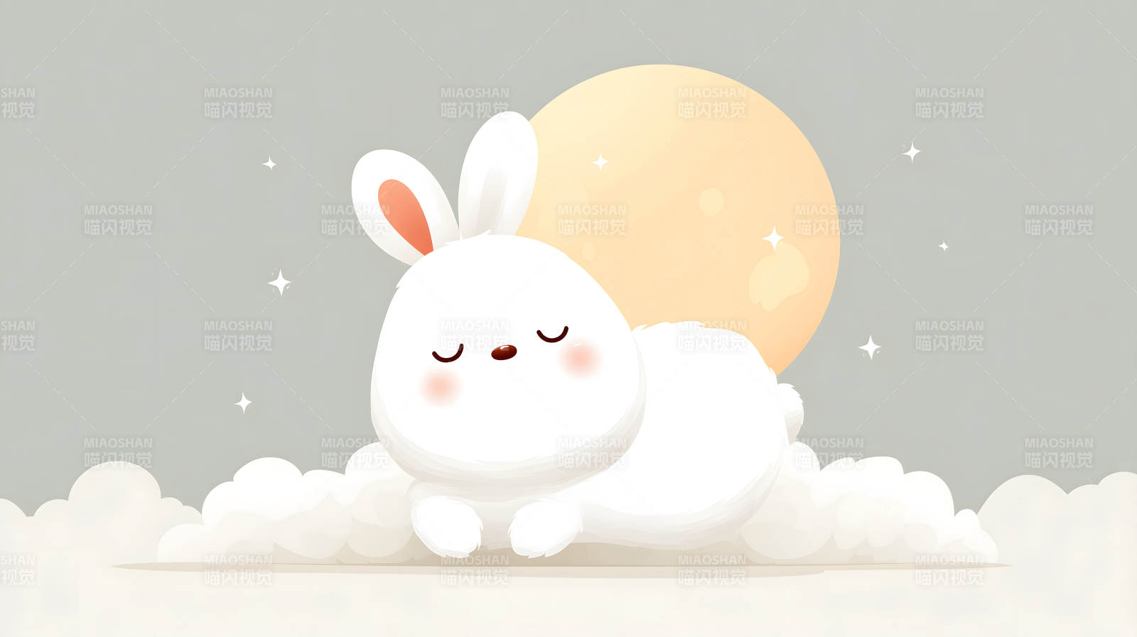 可爱兔子静卧云端月下-图片