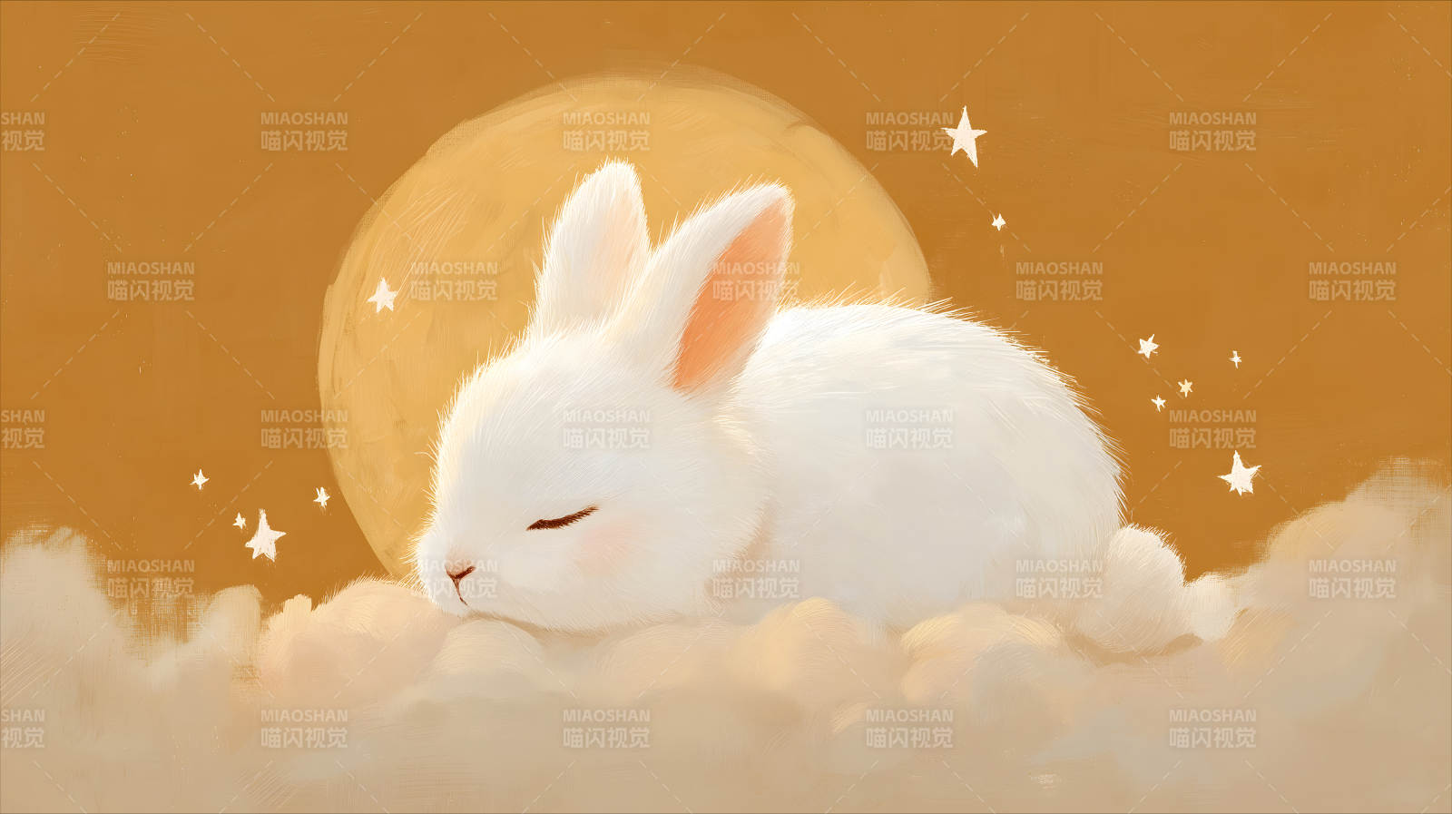 兔子在月亮和星星的陪伴下入睡-圖片