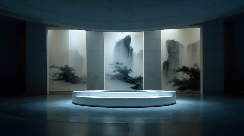 藝術(shù)展覽空間的水墨畫裝置-圖片