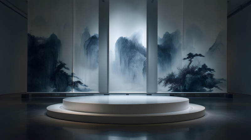 展廳展示中國山水畫簡約素雅-圖片