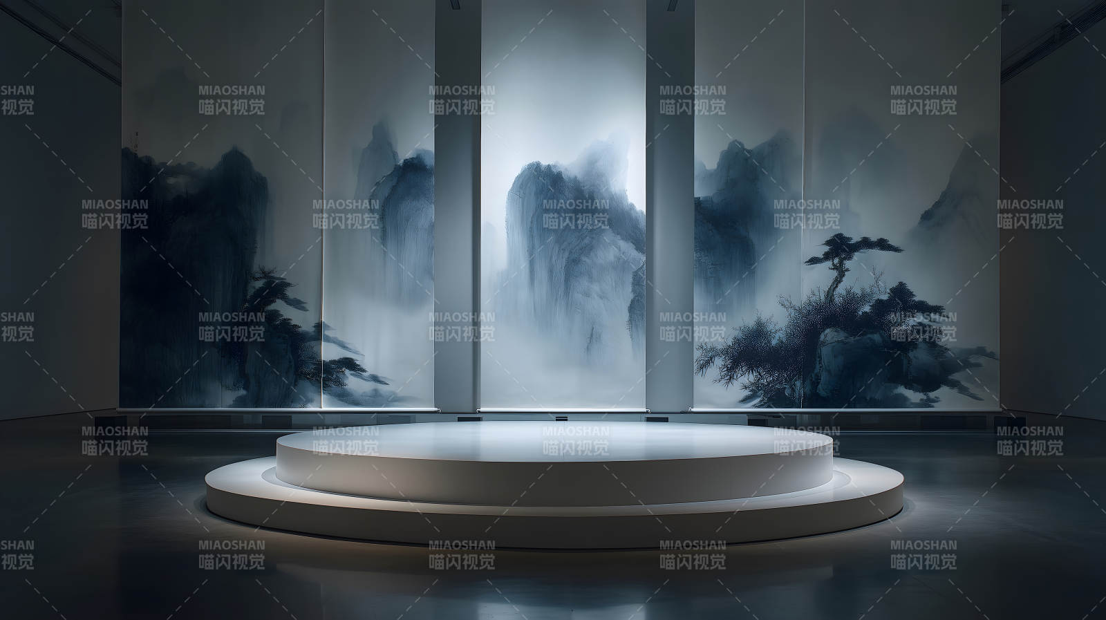 展廳展示中國山水畫簡約素雅圖片