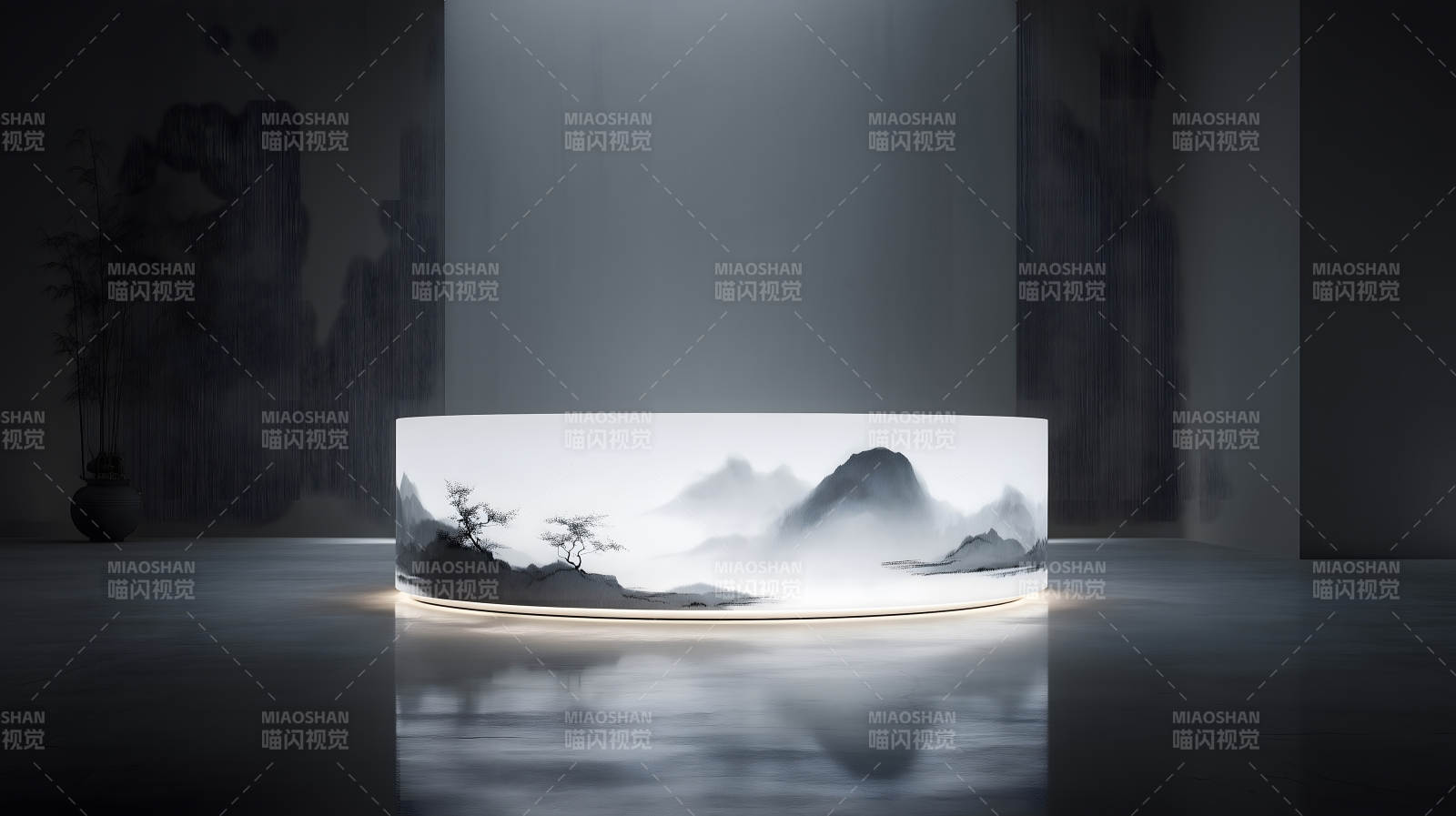 水墨山水画灯光艺术-图片