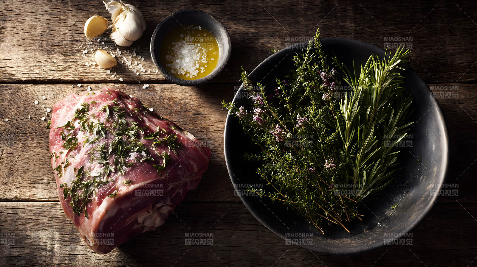 食材摆拍预备烤肉的场景-图片