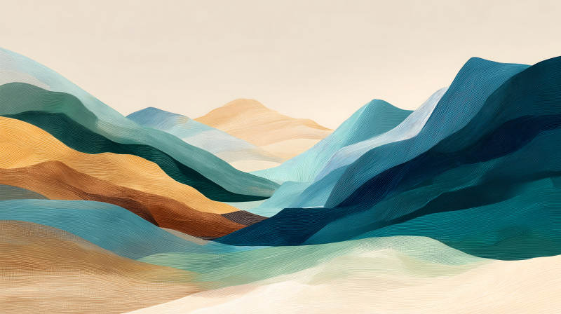 抽象山水畫呈現層巒疊嶂的景象-圖片