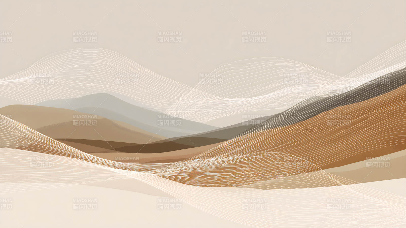 抽象风景画简约山峦线条-图片