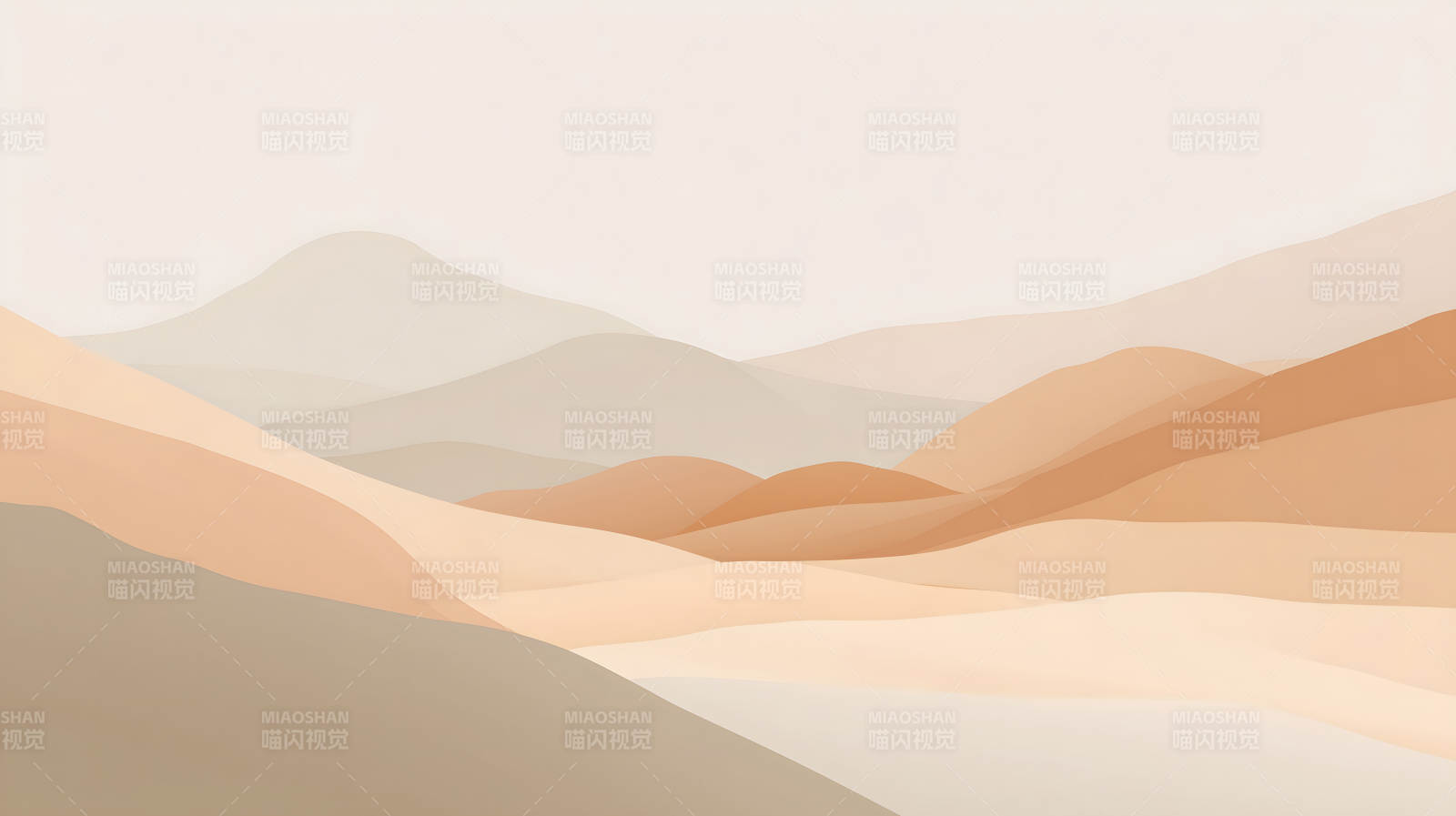 柔和的色调山峦意境风景画-图片