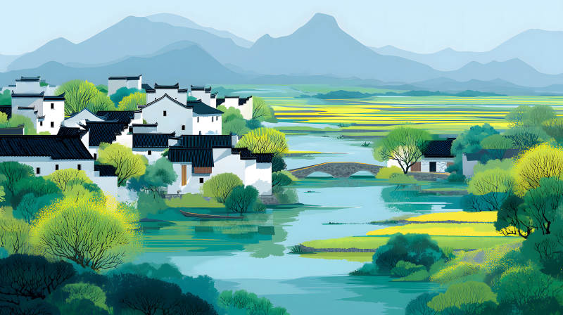 风景如画的乡村水乡人家-图片