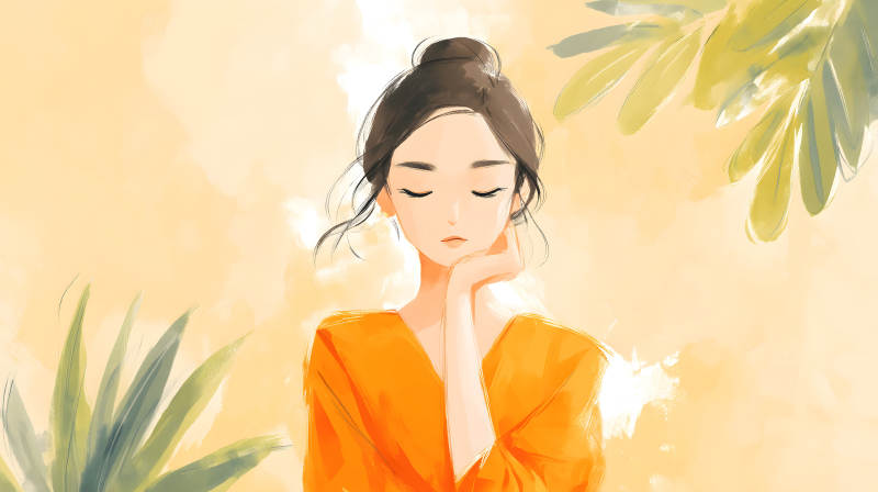 静谧的女子阳光下的沉思-图片