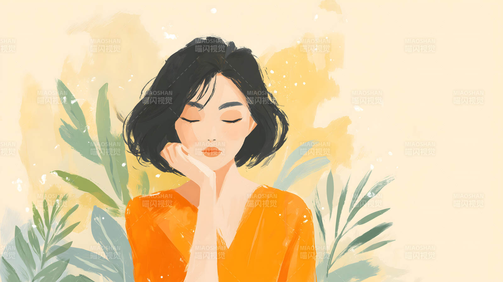 女孩沉思艺术绘画风景-图片