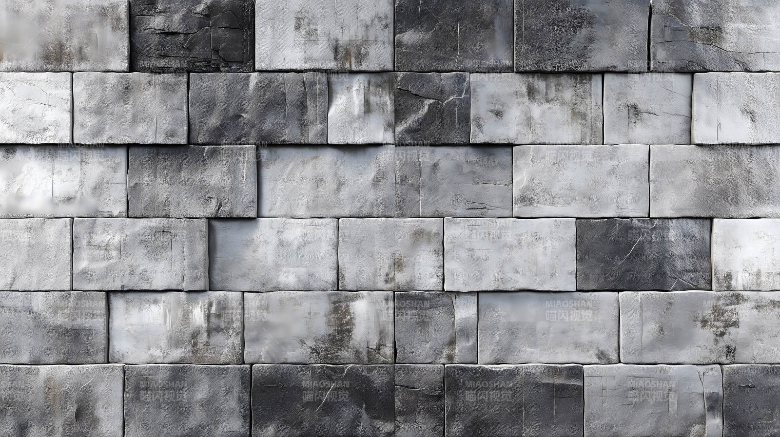 灰白砖块堆砌墙面纹理质感-图片