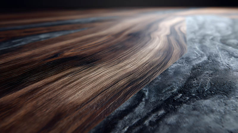 木紋與石紋交織紋理的特寫(xiě)-圖片