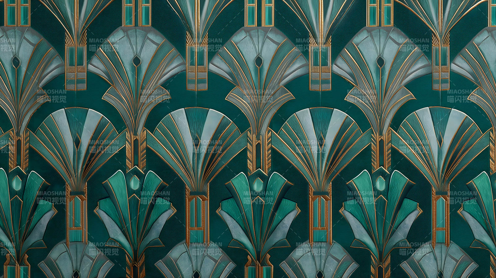 ArtDeco风格的翠绿色几何图案-图片