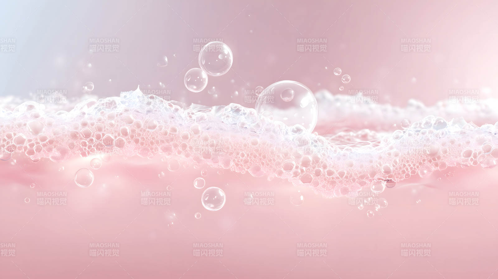 粉色泡沫与晶莹泡泡的梦幻场景-图片