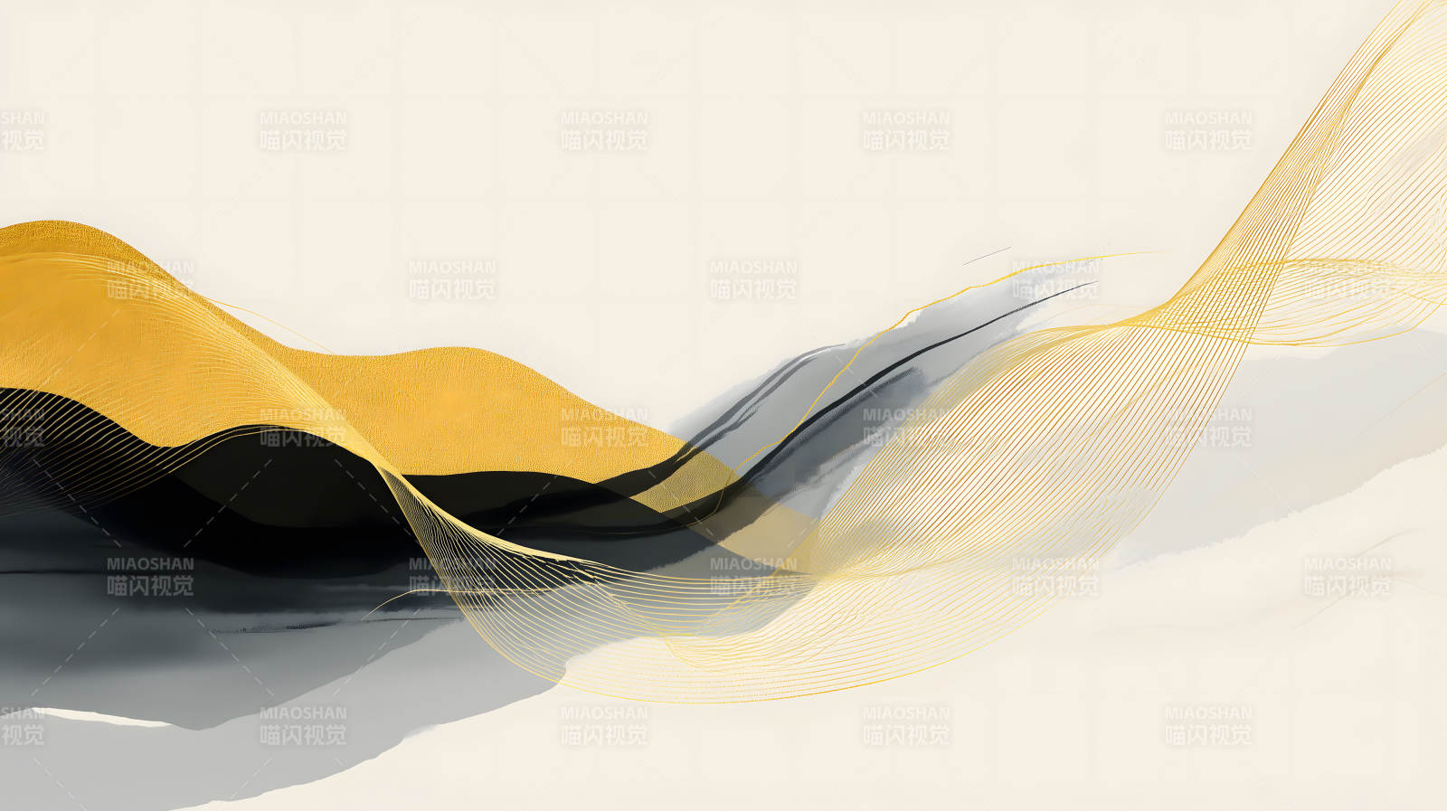 抽象金色线条与水墨背景的艺术作品-图片