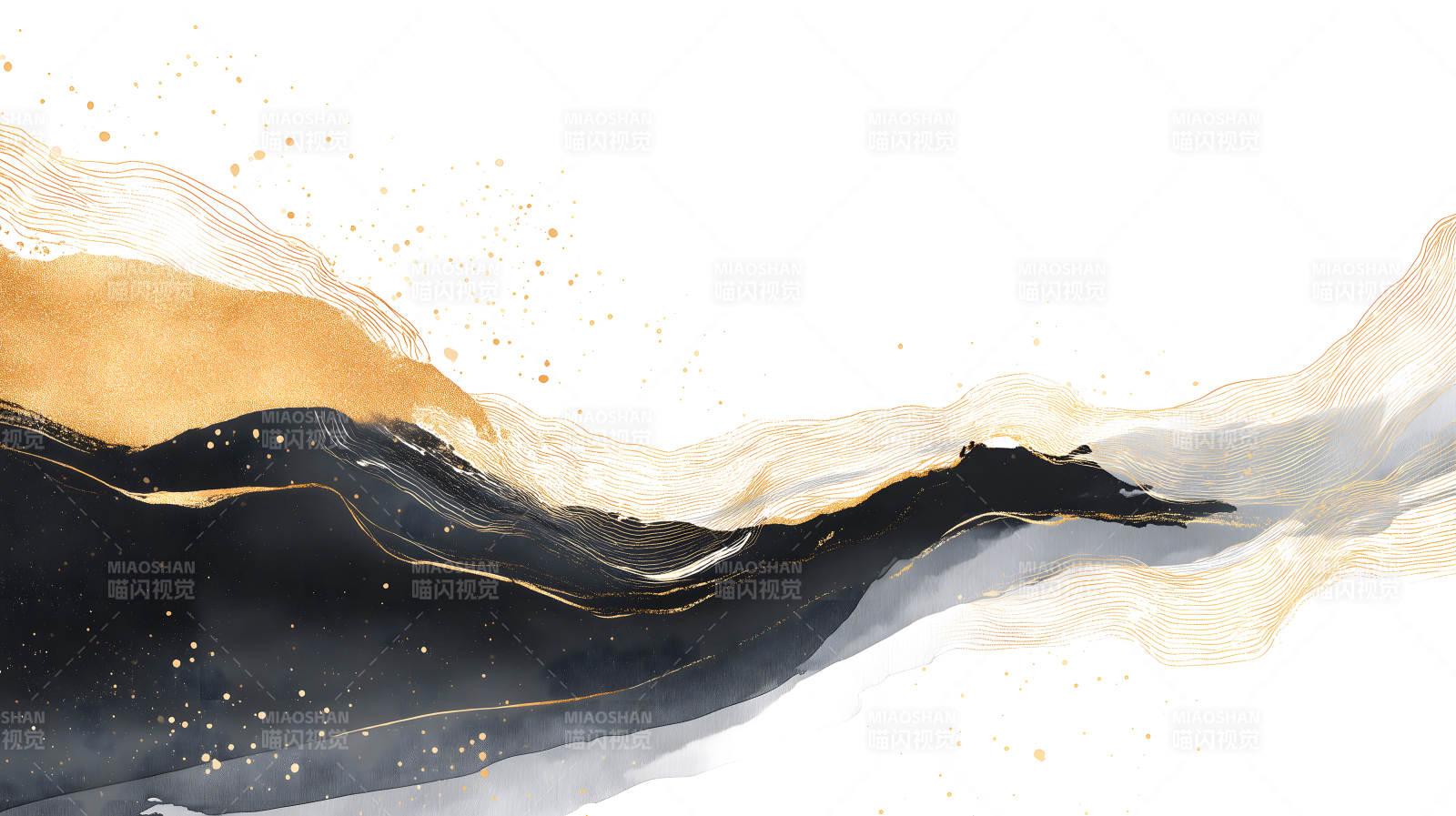 抽象山水画金色墨水背景-图片