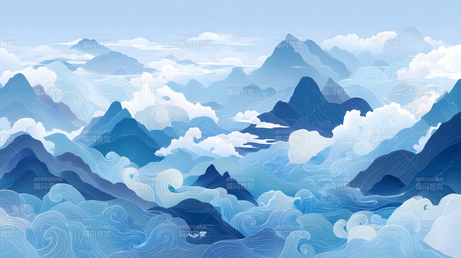 水墨山水画缥缈云雾间-图片