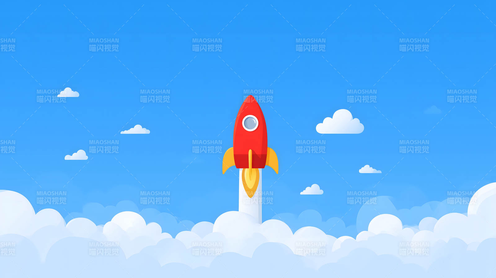 火箭發(fā)射升空背景藍(lán)色天空白云-圖片