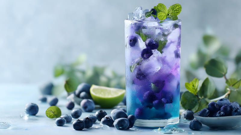 藍莓雞尾酒特寫冰爽誘人-圖片