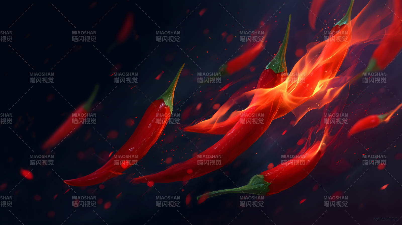 辣椒燃燒火焰呈現視覺沖擊-圖片