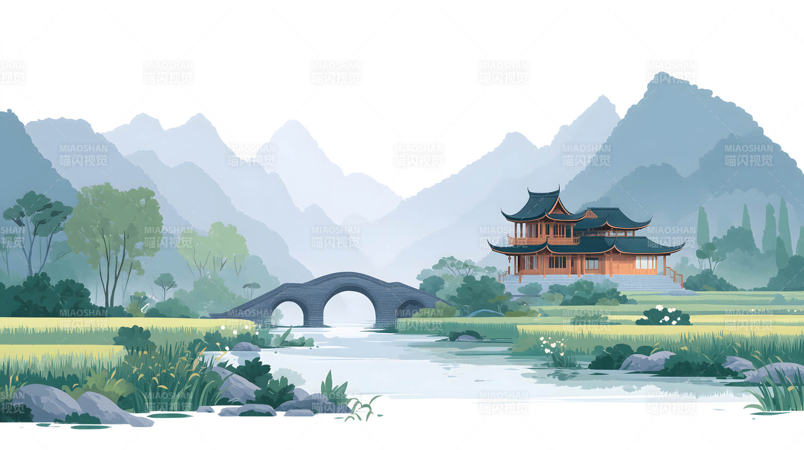 東方風(fēng)格建筑與風(fēng)景繪-圖片