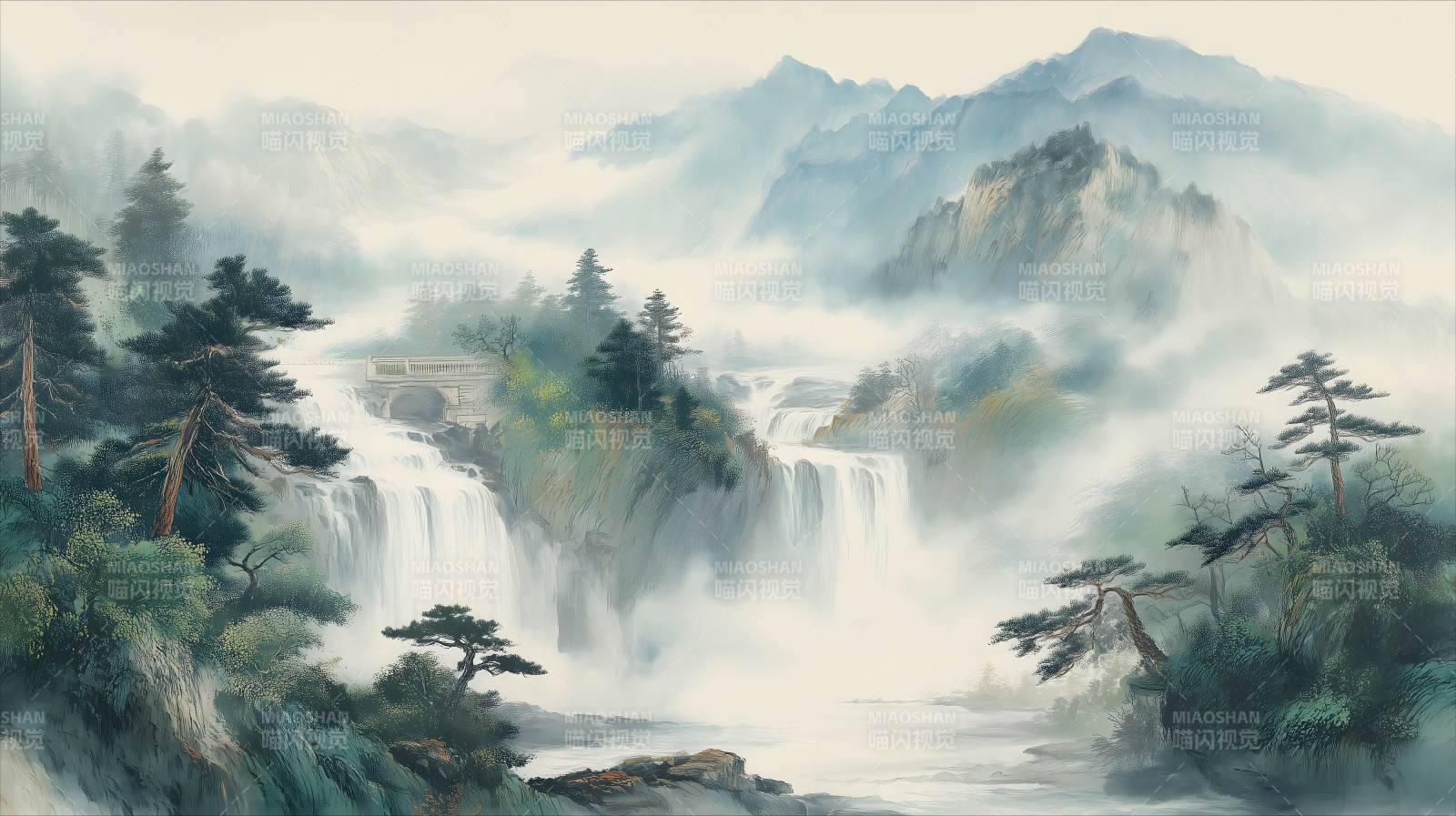 山水瀑布仙境圖-圖片