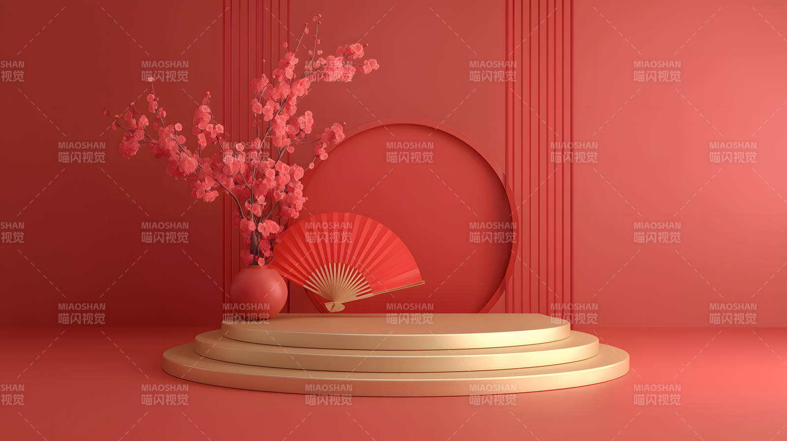 紅色主題的藝術擺設場景-圖片