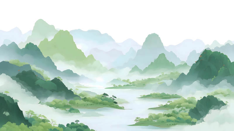 水墨山水畫意境悠遠(yuǎn)云霧繚繞-圖片