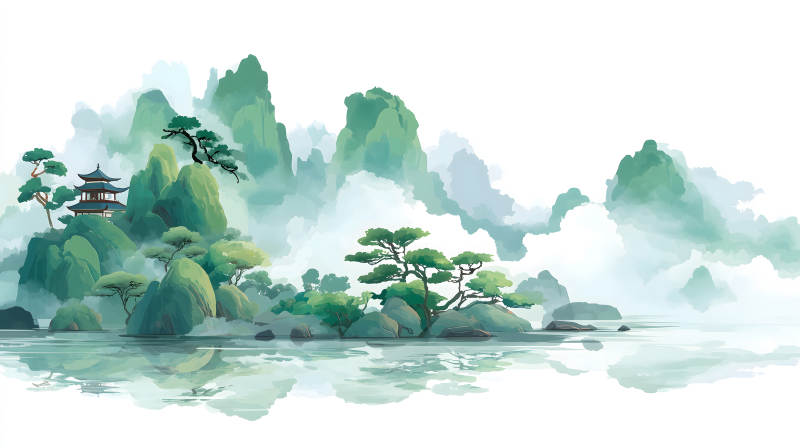 水墨山水畫意境悠遠景色宜人-圖片