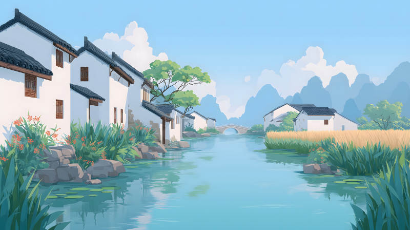 江南水乡风景画宁静悠远-图片