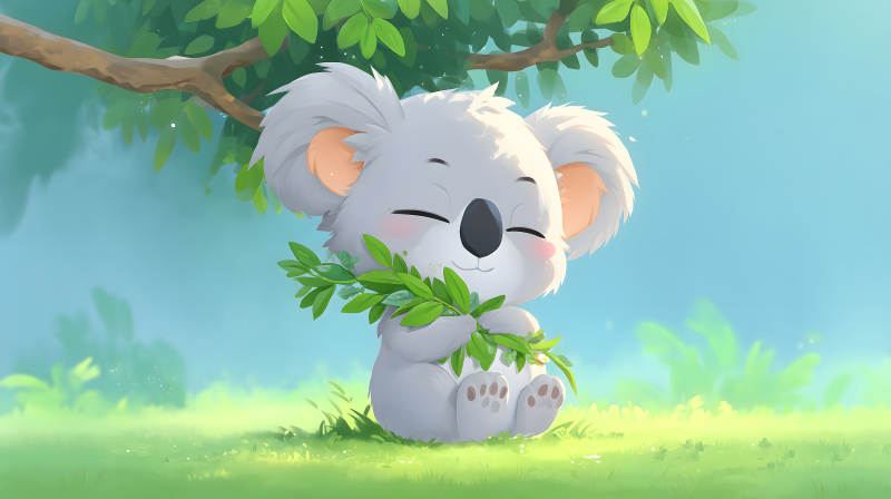 可愛考拉吃樹葉-圖片