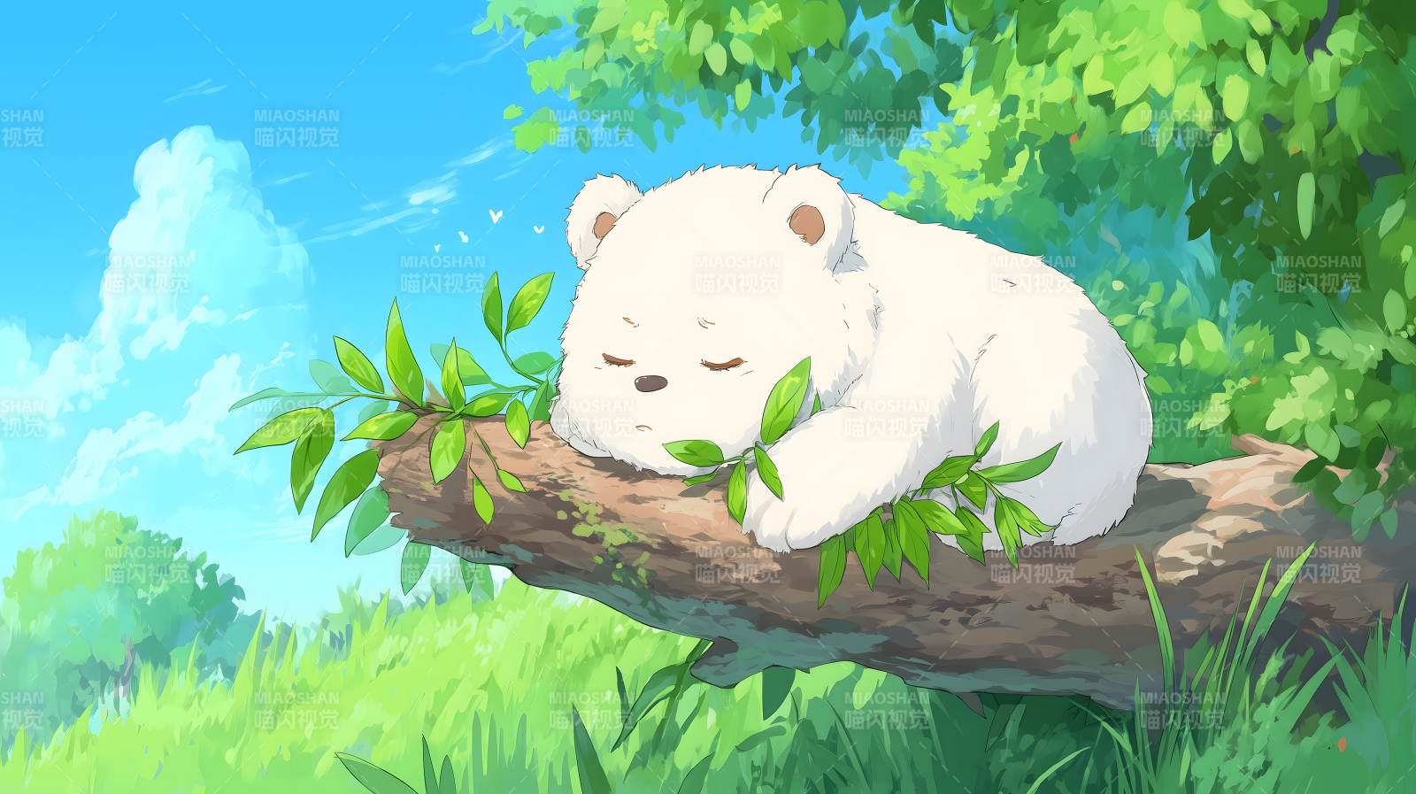 小熊休憩于樹枝之上享受愜意時光-圖片