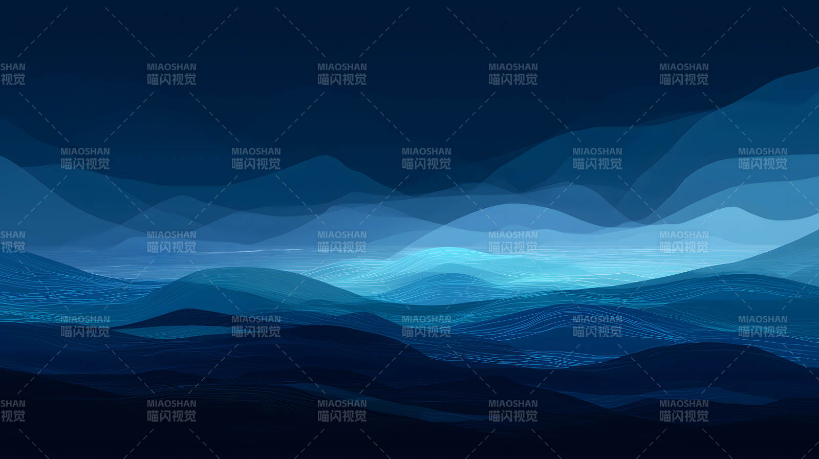 蓝色山水画抽象风景-图片