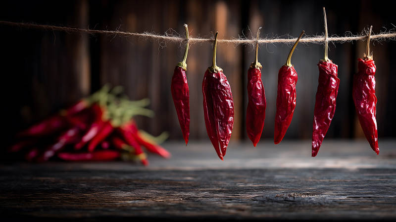 辣椒晾曬特寫氛圍感十足-圖片