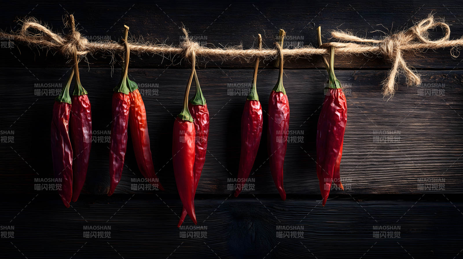 紅辣椒晾曬木板背景-圖片