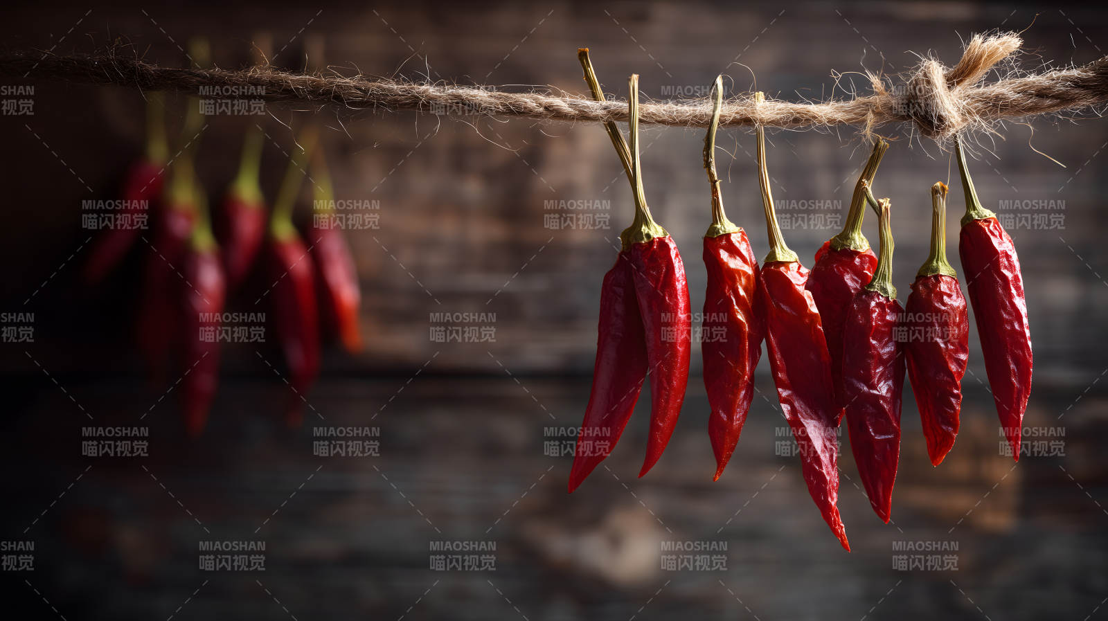 红辣椒晾晒木质背景-图片