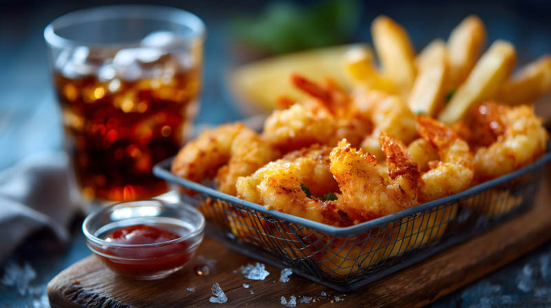 炸蝦配薯?xiàng)l和飲料-圖片