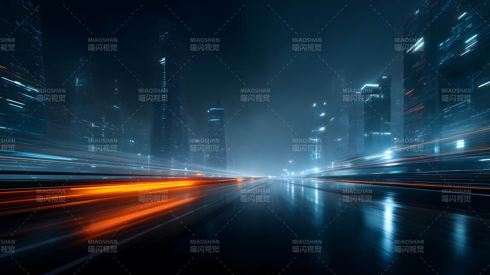 夜幕下的城市街道光影交錯-圖片