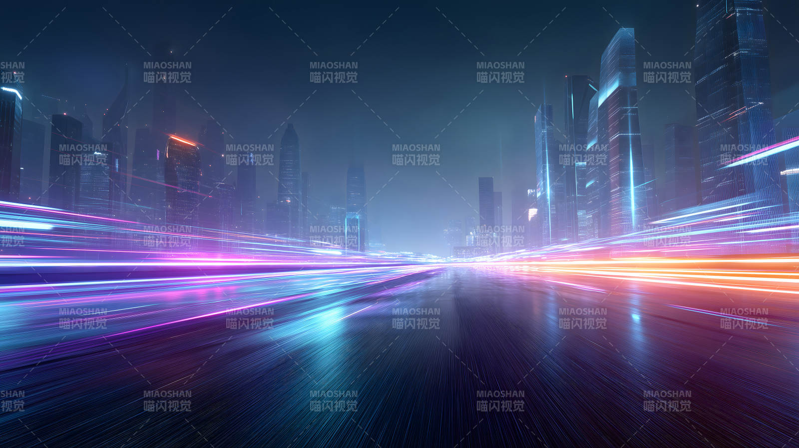 未來城市賽道霓虹燈光-圖片